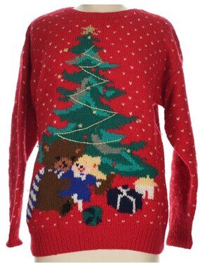 Deans of Scotland Wool Sweater Christmas Tree Pullover Red Knit Sz Medium